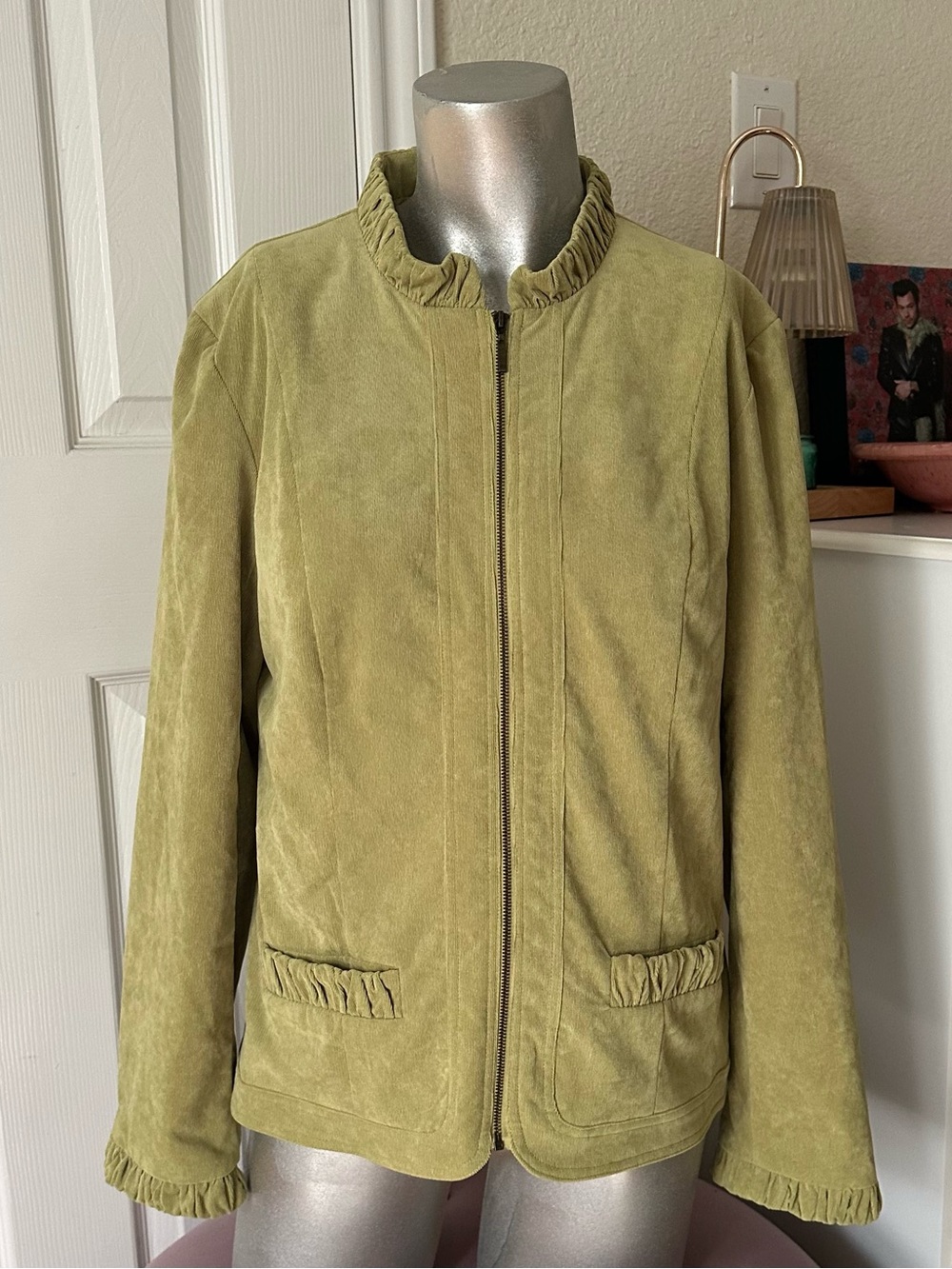 R.Q.T Olive Green Corduroy Ruffle Trim Jacket
